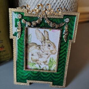 Vtg Terragrafics Empire French Picture Frame Green Brass Bows Swags Faberge